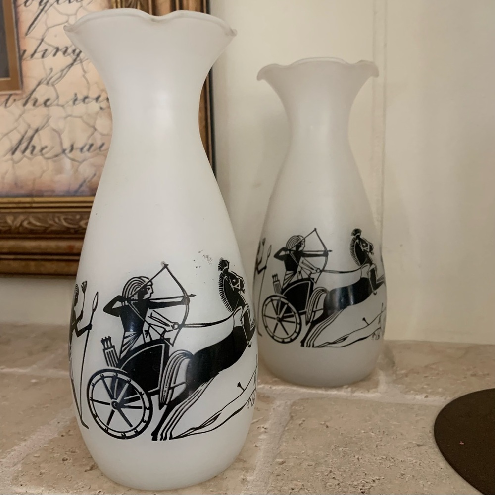 Set of 2 Egyptian Themed Vases Vintage